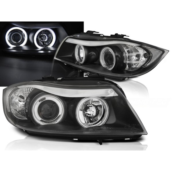 BMW E90 / E91 05-08 - predné čierna svetlá s ANGEL EYES CCFL