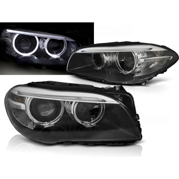 BMW F10 / F11 10-13- predné čierna svetlá s ANGEL EYES LED a denným svietením pre xenon
