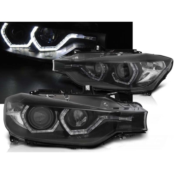 BMW F30/F31 LCI 15-18 - predné čierne svetlá s ANGEL EYES LED a denným svietením