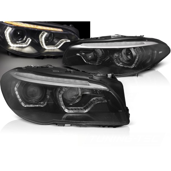 BMW F10/F11 10-13 - predné čierna svetlá ASF s LED 3D pre xenón a dynamickým blinkerom
