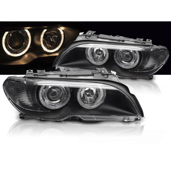 BMW E46 2003-2006 COUPE CABRIO - predné XENÓNOVÉ svetlá s ANGEL EYES čierna