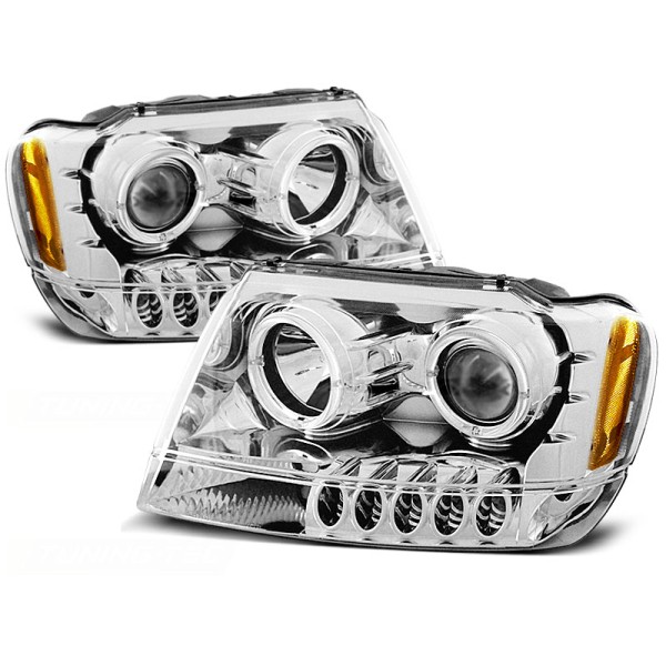 CHRYSLER JEEP GRAND CHEROKEE 99-05 - predné chrom svetlá ANGEL EYES