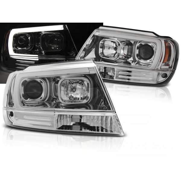 CHRYSLER JEEP GRAND CHEROKEE 99-05 - predné chrom svetlá TUBE LIGHT