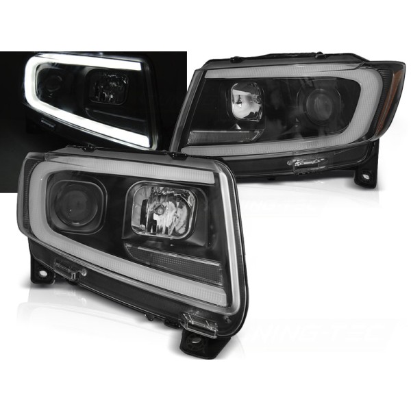 CHRYSLER JEEP GRAND CHEROKEE 11-13 - predné čierna svetlá TUBE LIGHT s dynamickým blinkerom