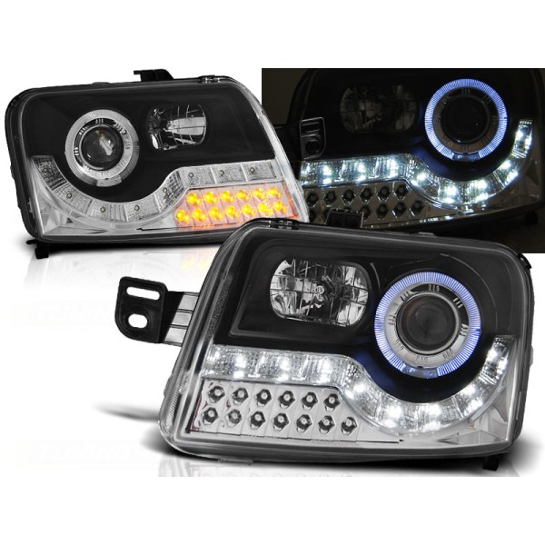 FIAT PANDA 03-12 - predné čierna svetlá ANGEL EYES s LED svietením a LED smerovky