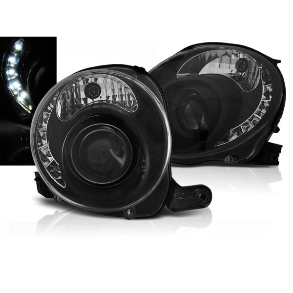 FIAT 500 07-15 - predné čierna svetlá s LED svietením