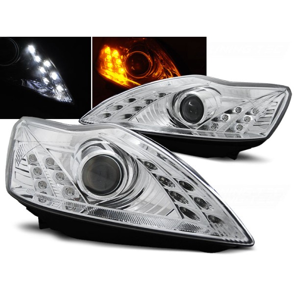 FORD FOCUS 08-10 - predné chrom svetlá s LED svietením a LED smerovky