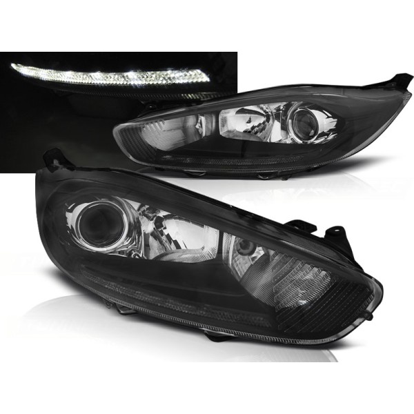 FORD FIESTA MK7 13-16 - predné čierna svetlá s LED denným svietením