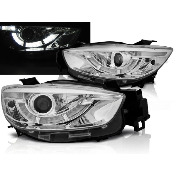 MAZDA CX5 11-15 - predné chrom svetlá s LED denným svietením pre xenon