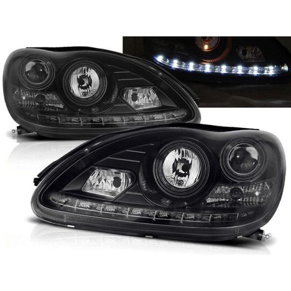 MERCEDES W220 98-05 - predné čierna svetlá s LED svietením
