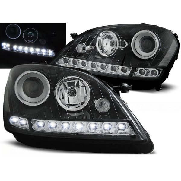 MERCEDES W164 ML 05-07 - predné čierna svetlá s LED svietením