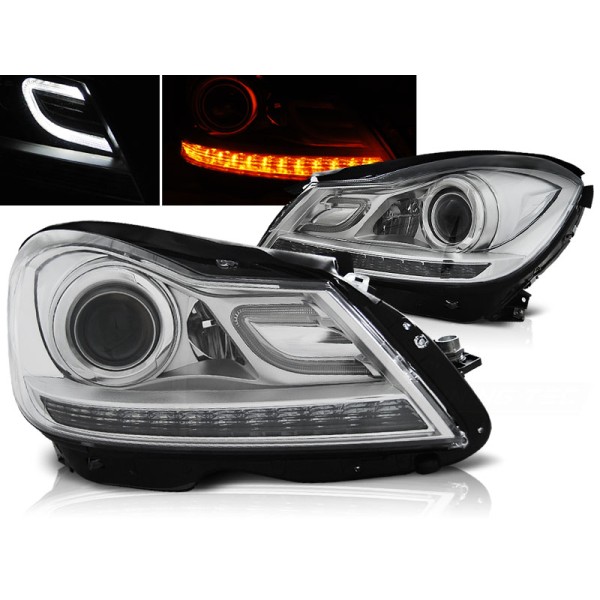 MERCEDES W204 11-14 - predné chrom svetlá s LED smerovky