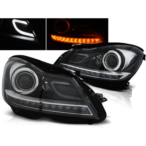 MERCEDES W204 11-14 - predné čierna svetlá s LED smerovky