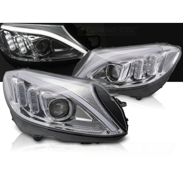 MERCEDES W205 14-18 - predné chrómové svetlá TUBE LED