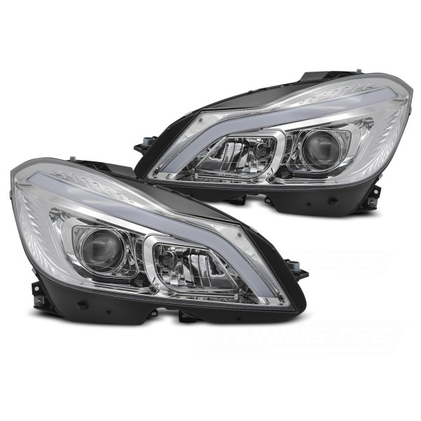 Mercedes W204 2011-2014 - Predné svetlá TUBE LED chrómová SEQ DRL