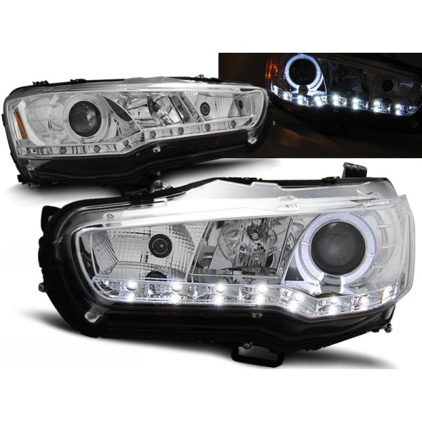 MITSUBISHI LANCER 08-16 - predné chrom svetlá s LED svietením