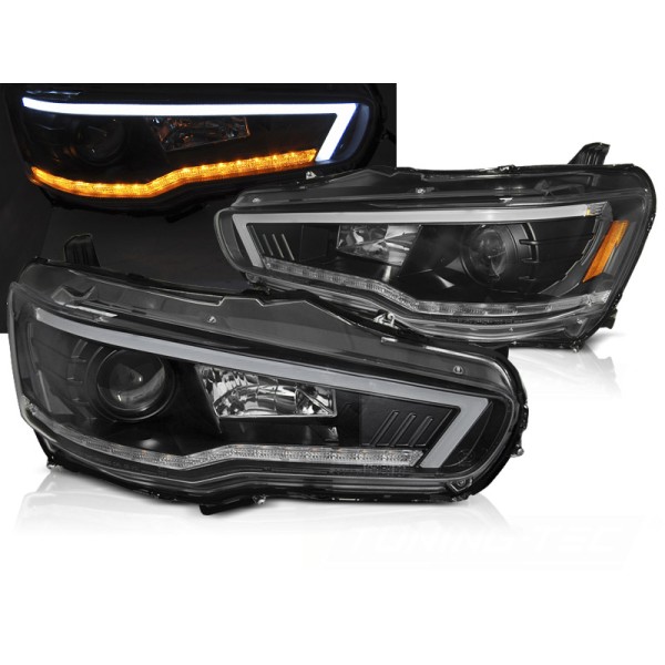 MITSUBISHI LANCER 8 08-16 - predné čierna svetlá s LED TUBE LIGHT