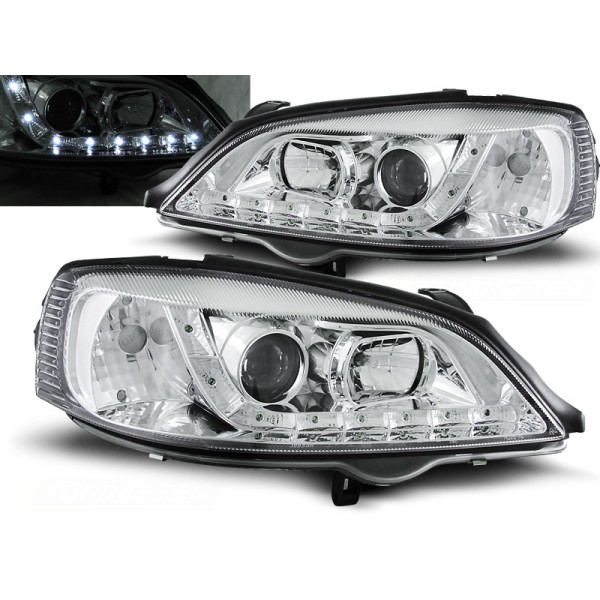 OPEL ASTRA G 97-04 - predné chrom svetlá s LED svietením