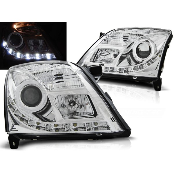 OPEL VECTRA C 02-05 - predné chrom svetlá s LED denným svietením