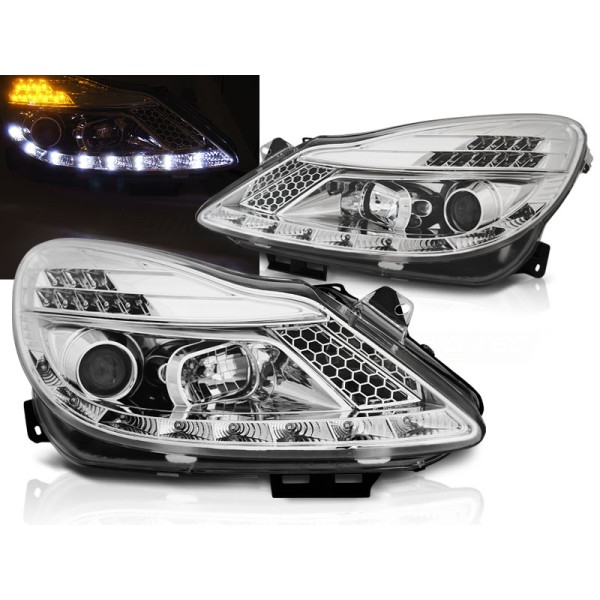 OPEL CORSA D 06-11 - predné chrom svetlá s LED svietením a LED smerovky