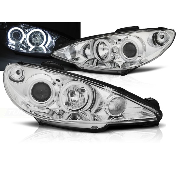 PEUGEOT 206 02- - predné chrom svetlá ANGEL EYES CCFL