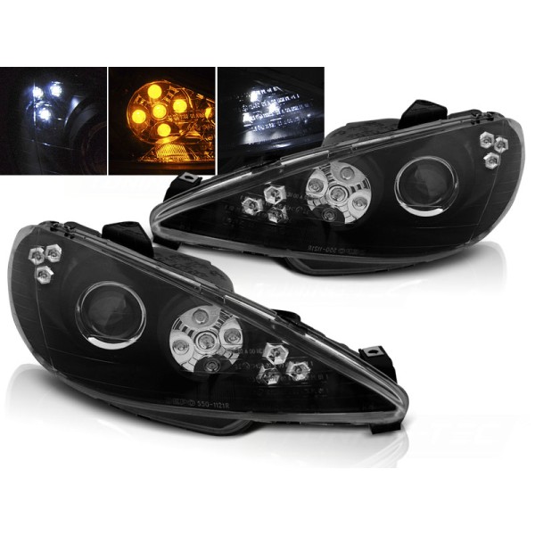 PEUGEOT 206 02- - predné čierna svetlá ANGEL EYES a LED smerovky