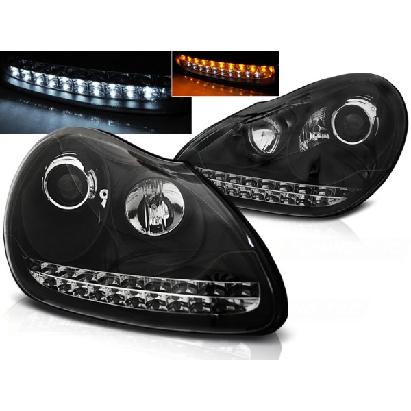PORSCHE CAYENNE 02-06 - predné čierna svetlá s LED svietením pre xenon