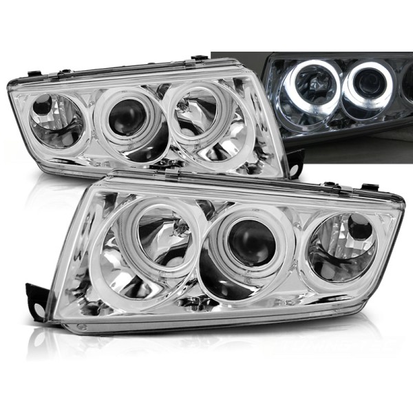 ŠKODA FABIA I 99-08 - predné chrom svetlá ANGEL EYES CCFL