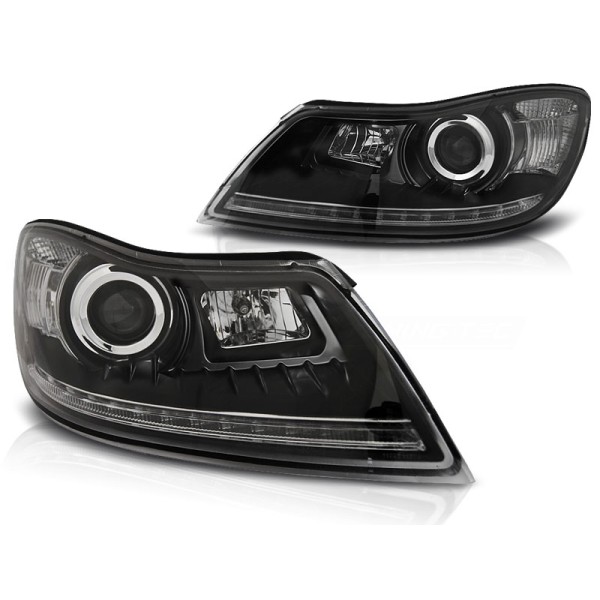 ŠKODA OCTAVIA 09-12 - predné čierna svetlá s LED denným svietením