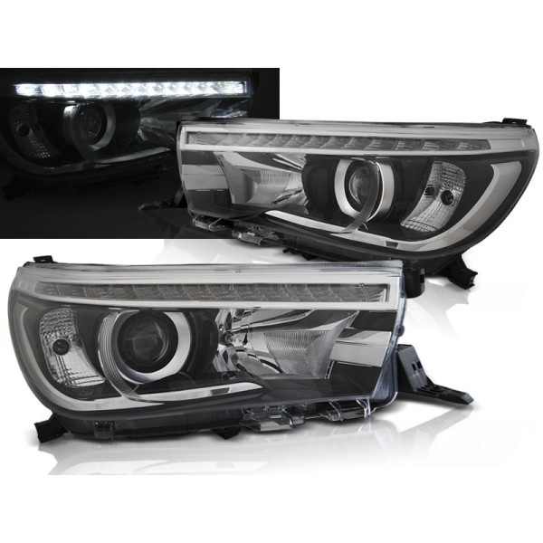 TOYOTA HILUX 16- - predné čierna svetlá LED PROJECTOR s LED denným svietením