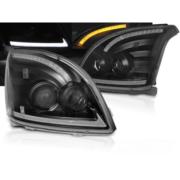 TOYOTA LAND CRUISER 120 03-09 - predné čierna svetlá TUBE LIGHT s LED dynamickým blinkerom