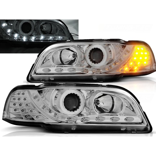 VOLVO S40 / V40 96-00 - predné chrom svetlá LED svietením a LED smerovky