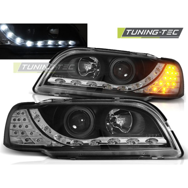 VOLVO S40 / V40 96-00 - predné čierna svetlá LED svietením a LED smerovky