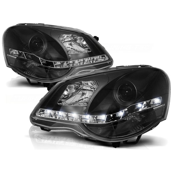VW POLO 9N3 05-09 - predné čierna svetlá s LED svietením