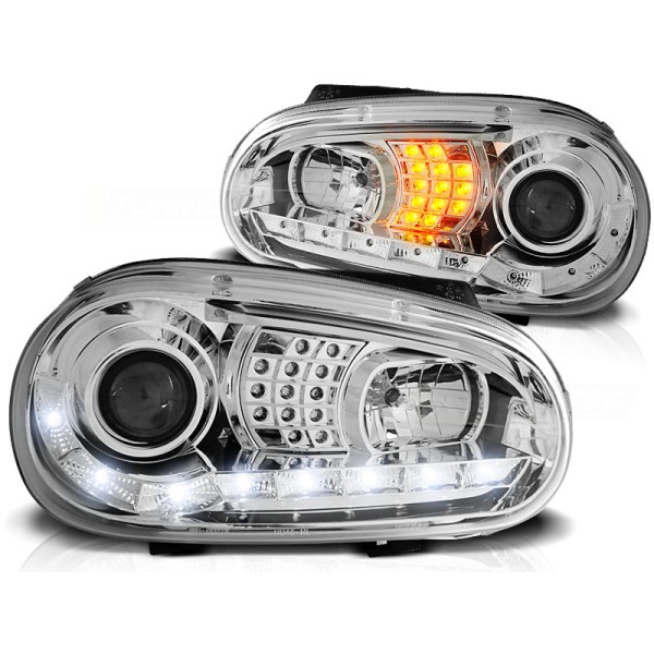 VW GOLF 4 97-03 - přední chrom světla s LED svietením a LED smerovky