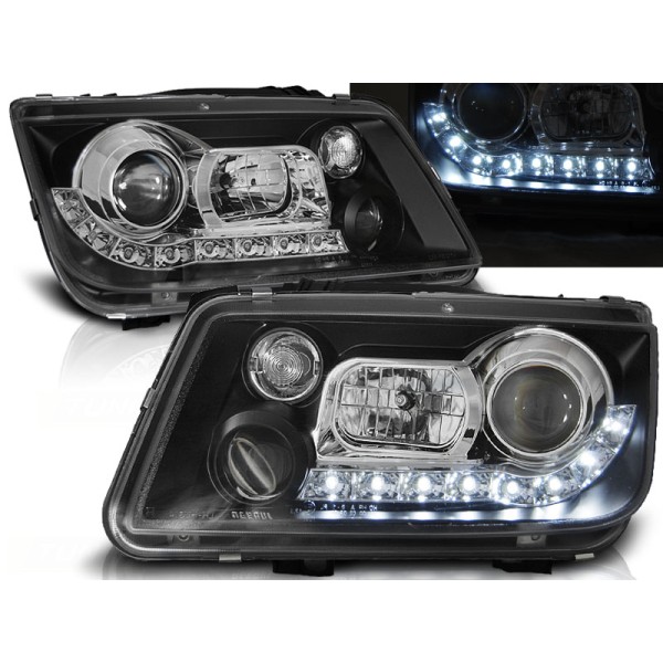 VW BORA 98-05 - predné čierna svetlá s LED svietením