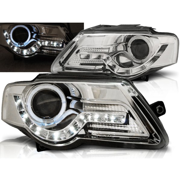 VW PASSAT B6 3C 05-10 - predné chrom svetlá s LED svietením