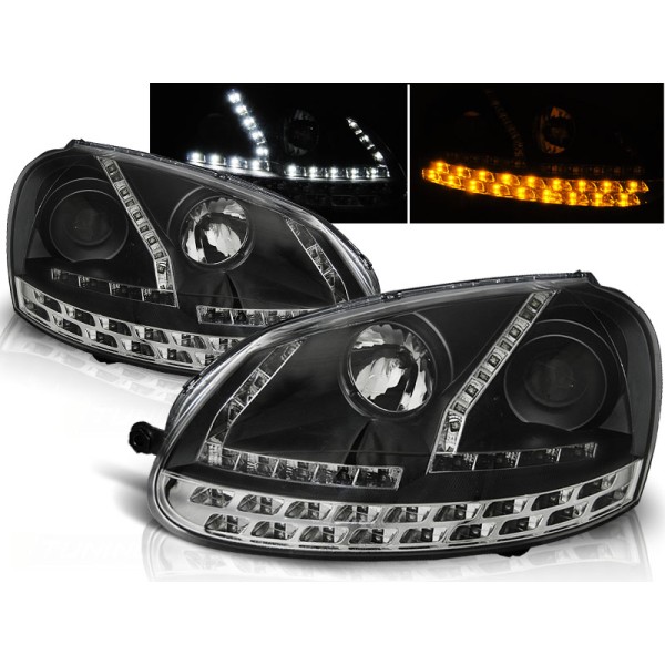 VW GOLF 5 - predné čierna svetlá s LED svietením a LED smerovky