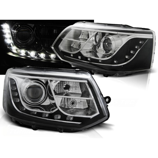 VW T5 10-15 - predné chrom svetlá s LED denným svietením