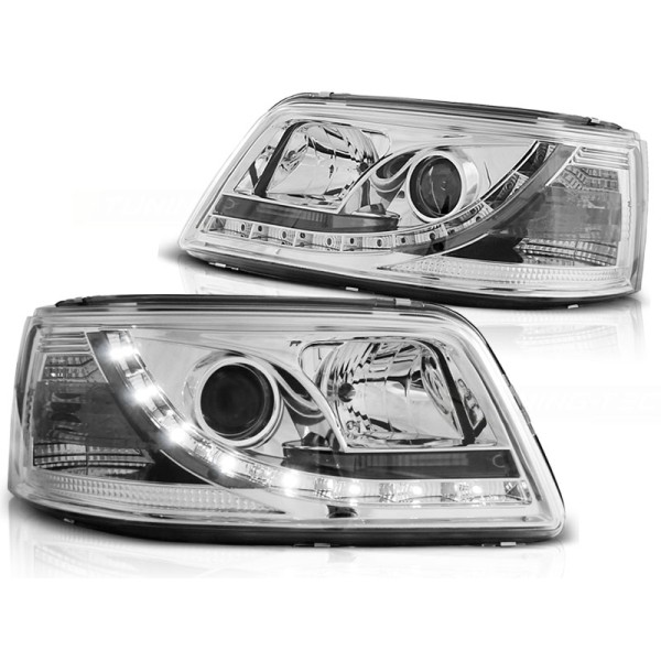VW T5 03-09 - predné chrom svetlá s LED denným svietením
