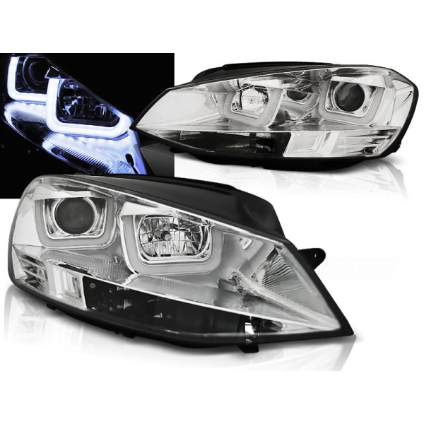 VW GOLF 7 12-17 - predné chrom svetlá s LED denným svietením U-TYPE