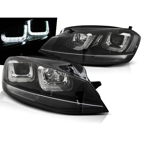 VW GOLF 7 12-17 - predné čierna svetlá s LED denným svietením U-TYPE a čiernou linkou