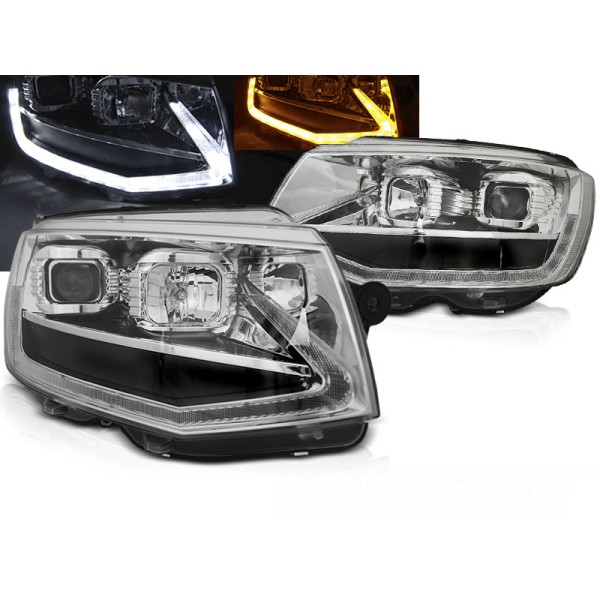 VW T6 15-19 - predné chrom svetlá TUBE LIGHT s dynamickým blinkerom