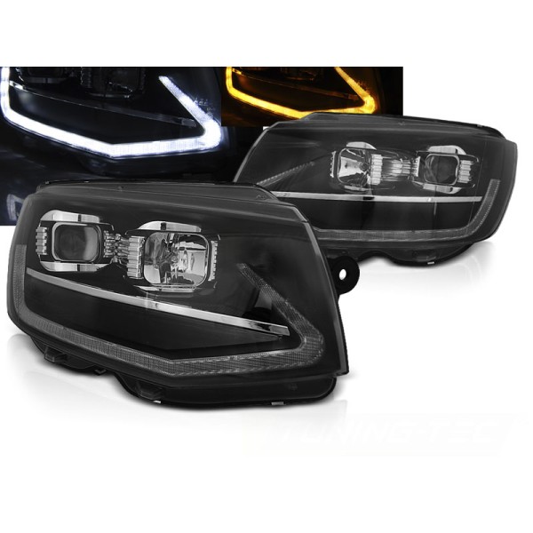 VW T6 15-19 - predné čierna svetlá TUBE LIGHT s dynamickým blinkerom