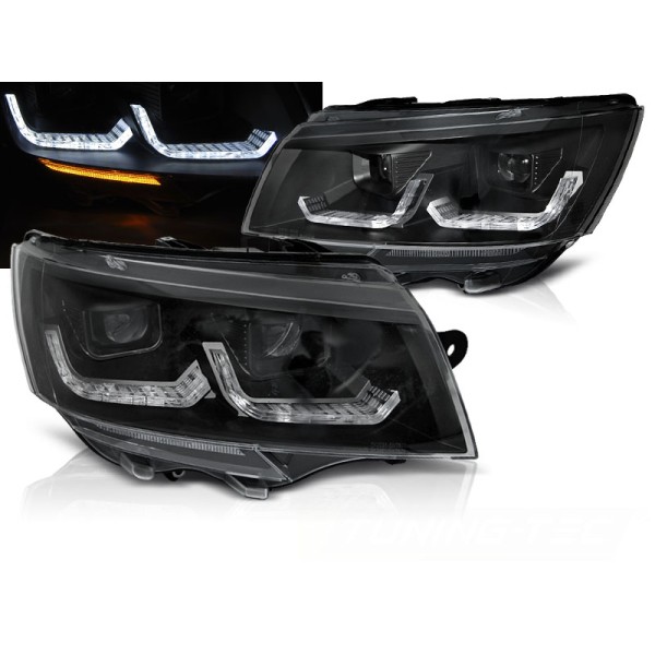 VW T6.1 20- - predné čierna svetlá TUBE LIGHT s LED denným svietením a dynamickým blinkerom
