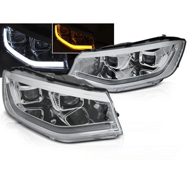 VW CADDY 20- - predné chrómové svetlá TUBE LIGHT s LED svietením