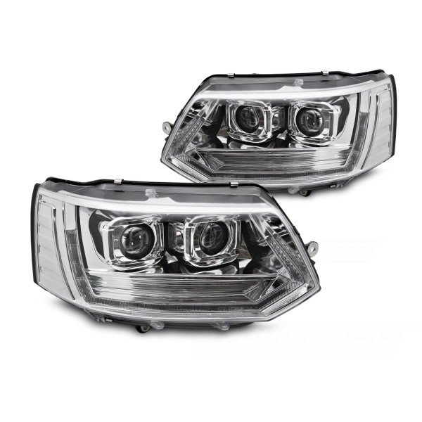 Volkswagen T5 2010-2015 - predné FULL LED svetlá T6 Look CHRÓMOVÁ