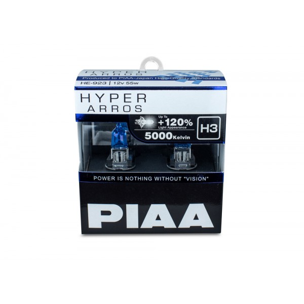 Autožiarovky PIAA Hyper Arros 5000K H3 - o 120 percent vyššiu svietivosť, jasne biele svetlo s teplo