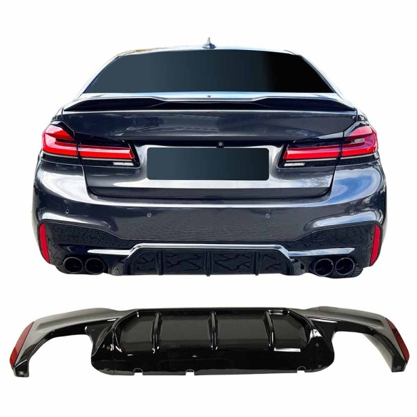 BMW radu 5 G30/G31 LCI 20-23, difúzor zadného nárazníka pre M-Pack nárazník s koncovkami na oboch stranách ČIERNY LESKLÝ