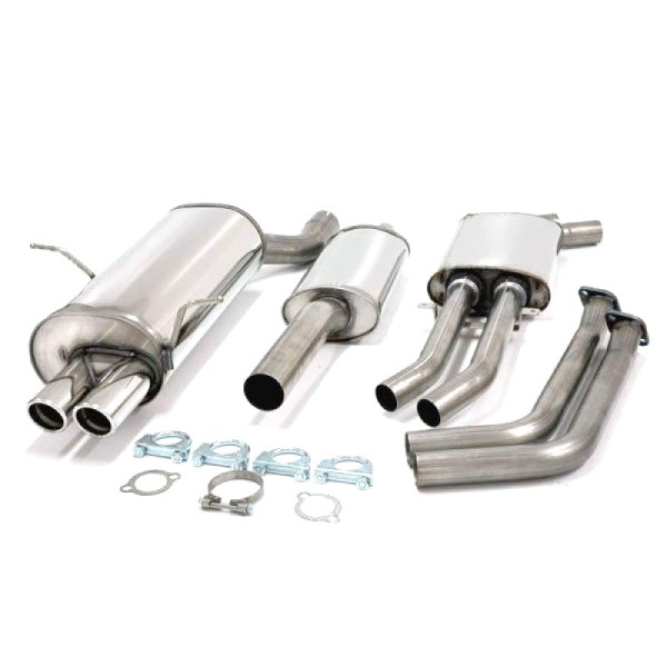 TA Technix športový nerezový catback výfuk - BMW 3 E46 320i / 323i / 328i, M52, okrem Compact, 2x 70 mm nerezová koncovka s perlom
